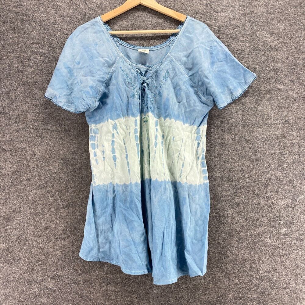 5 For $40 Ananta Blouse Women L/XL Blue Striped Short Sleeve Round Neck